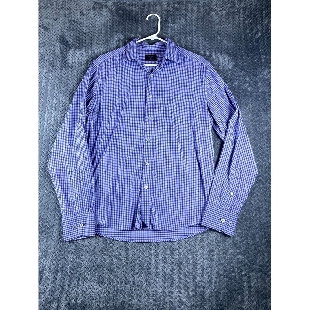 Untuckit Shirt Mens Medium Multicolor Gingham Slim Stretch Curved Hem Button Up